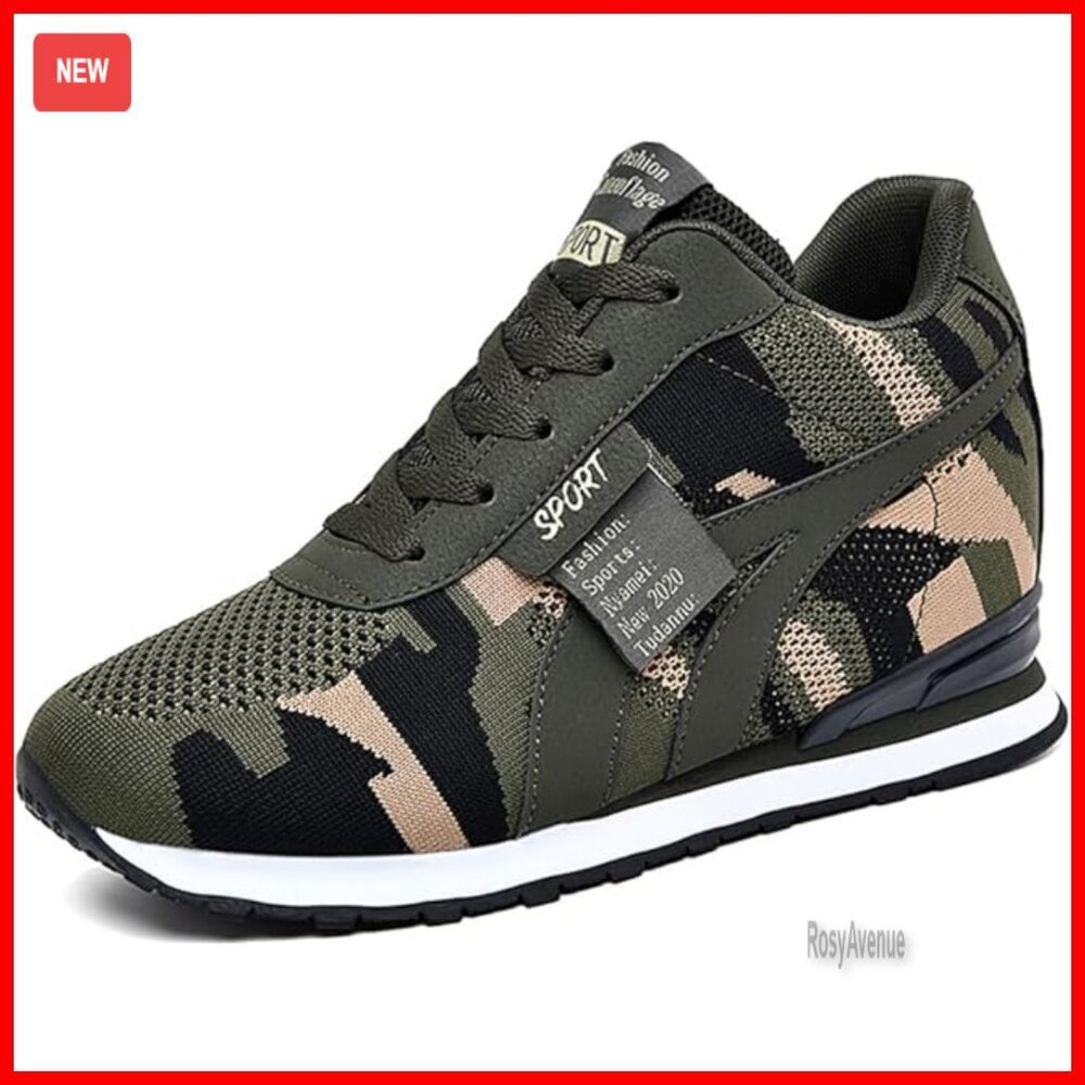 Women's Platform Sneakers with Hidden Wedge, Mesh Canvas, Lace-Up Casual Shoes